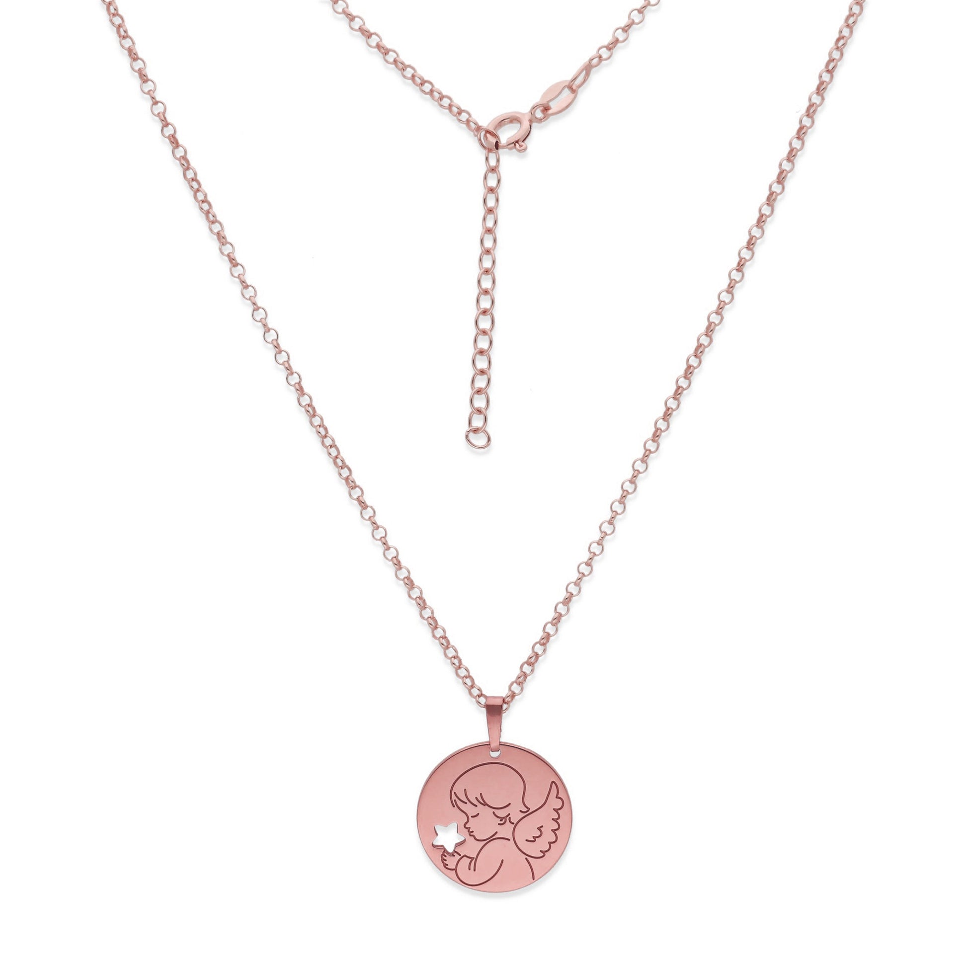 Colgante Angelito Comunión en Plata de Ley 925 y baño Oro rosa 18k