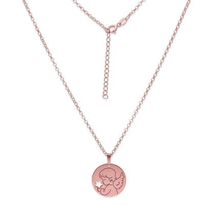 Colgante Angelito Comunión en Plata de Ley 925 y baño Oro rosa 18k
