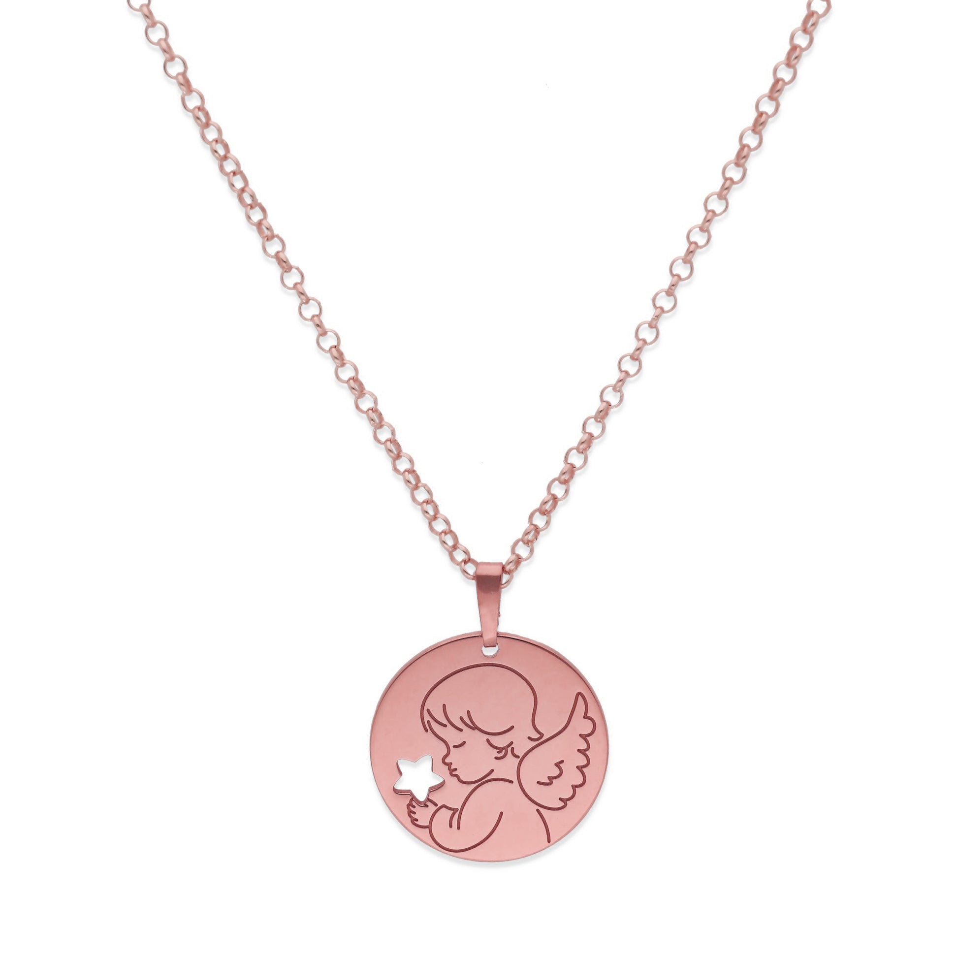 Colgante Angelito Comunión en Plata de Ley 925 y baño Oro rosa 18k