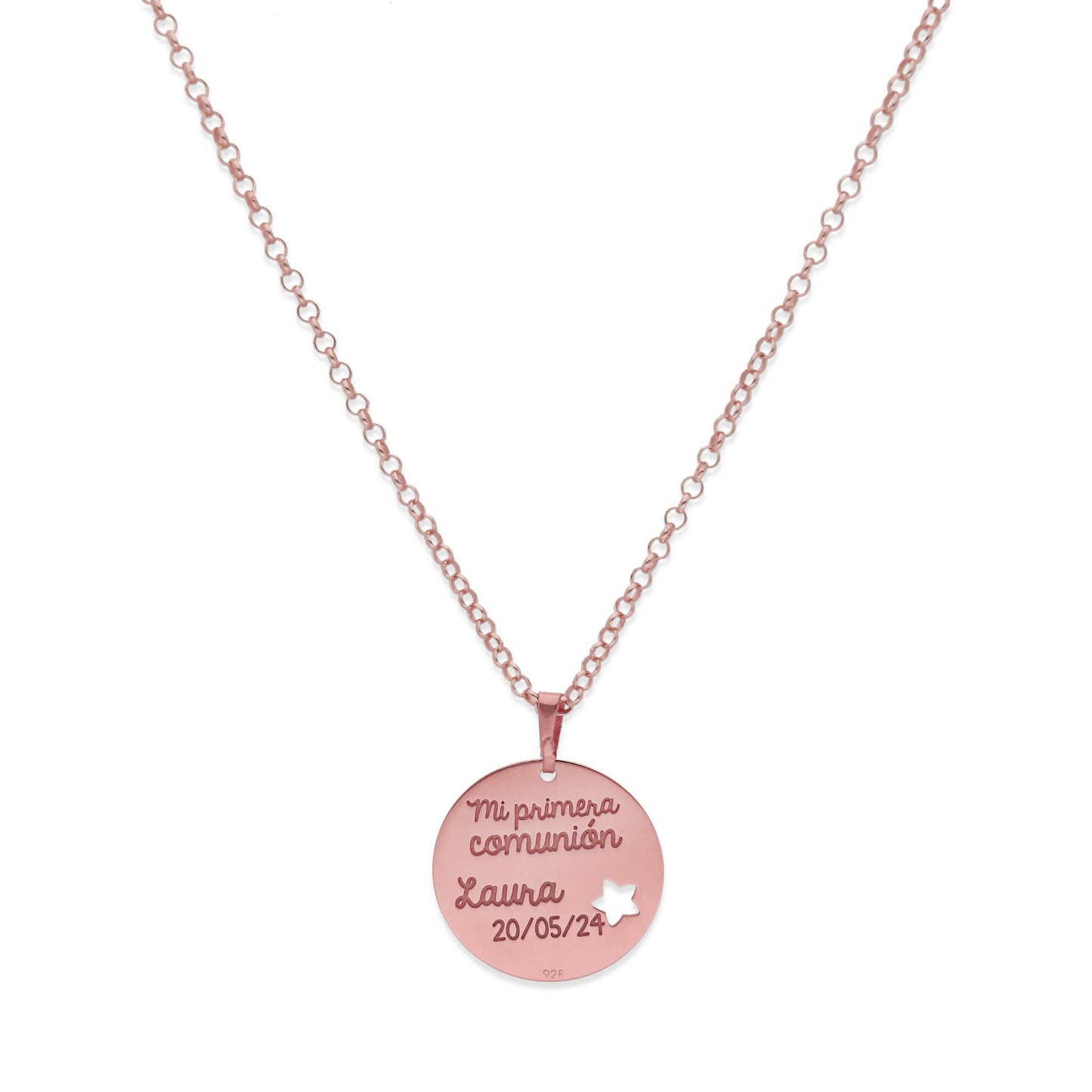 Colgante Angelito Comunión en Plata de Ley 925 y baño Oro rosa 18k