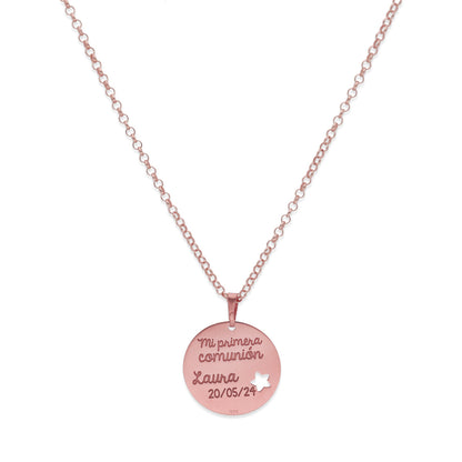 Colgante Angelito Comunión en Plata de Ley 925 y baño Oro rosa 18k