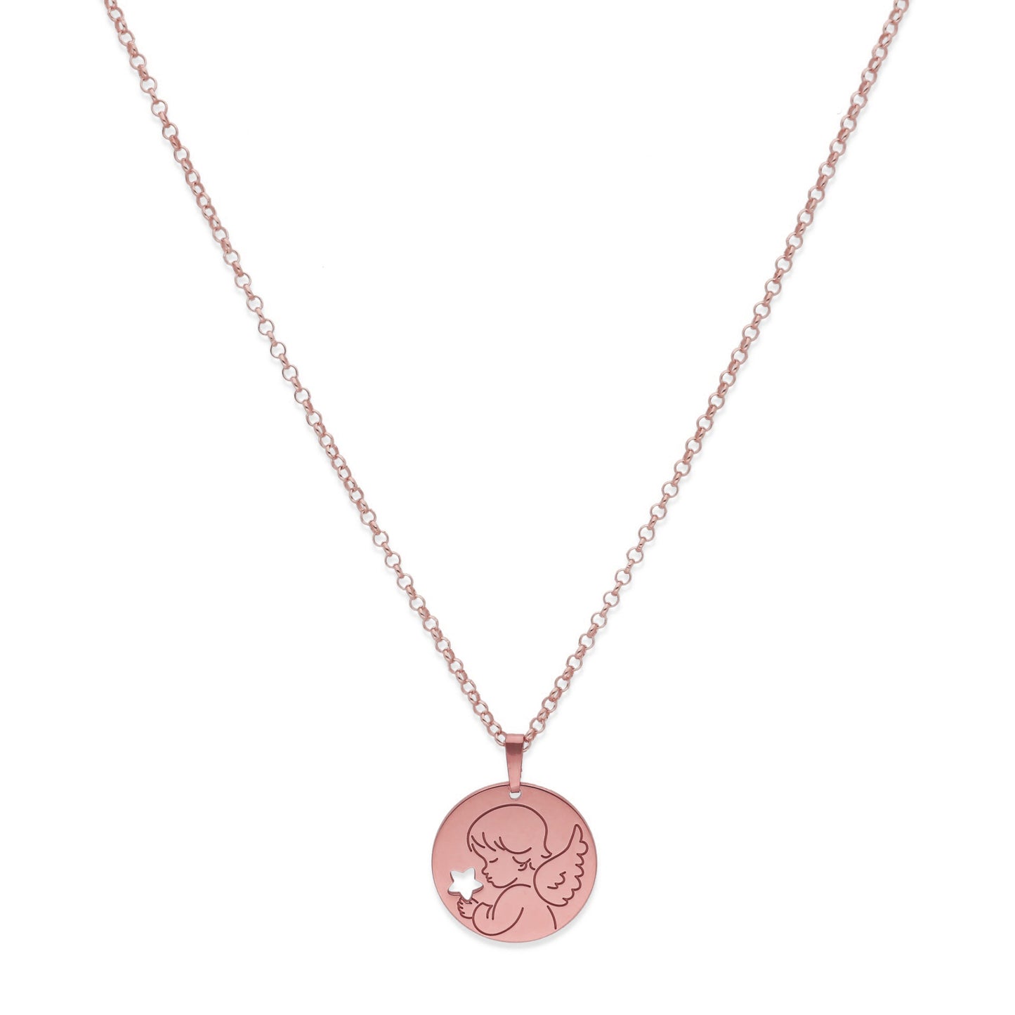 Colgante Angelito Comunión en Plata de Ley 925 y baño Oro rosa 18k