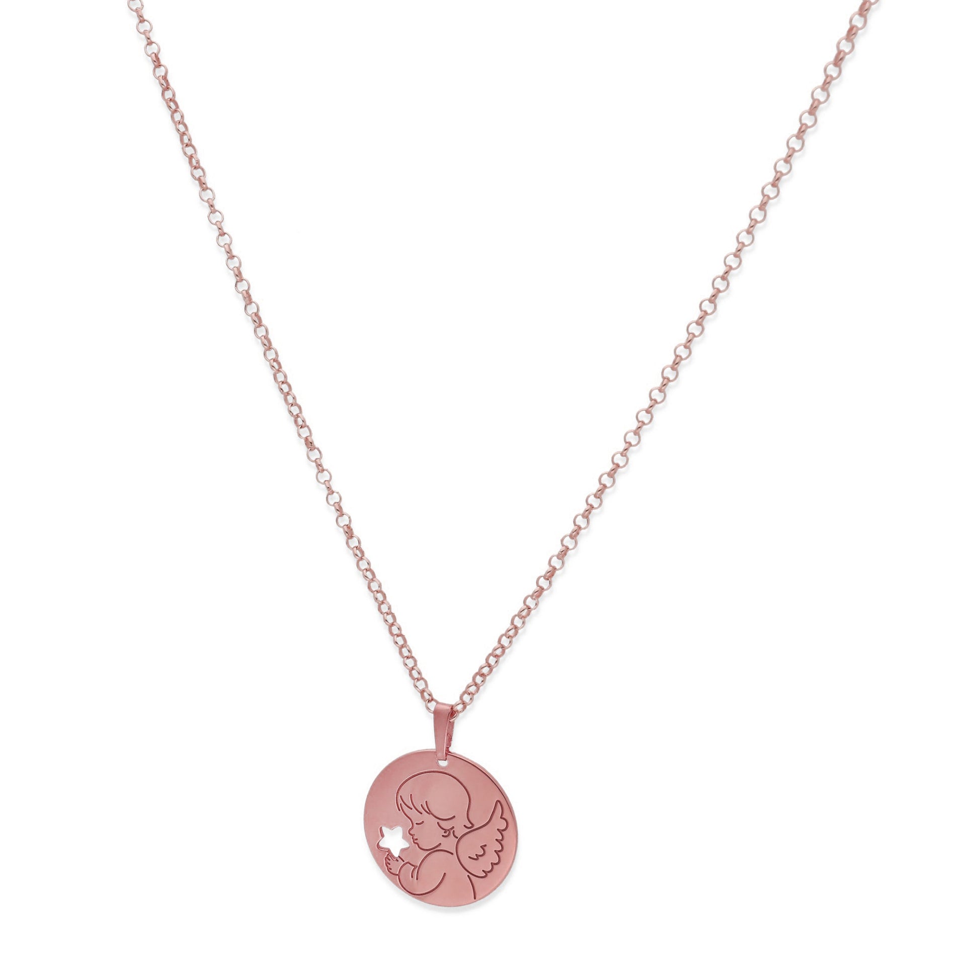 Colgante Angelito Comunión en Plata de Ley 925 y baño Oro rosa 18k