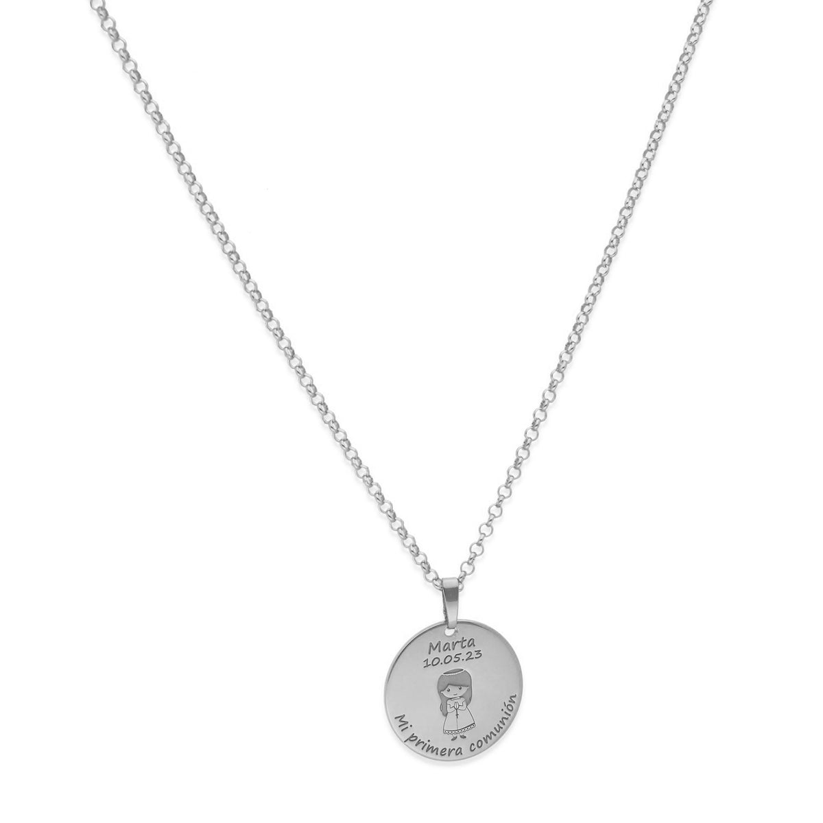 Colgante Medalla Niña Comunión en Plata de Ley 925