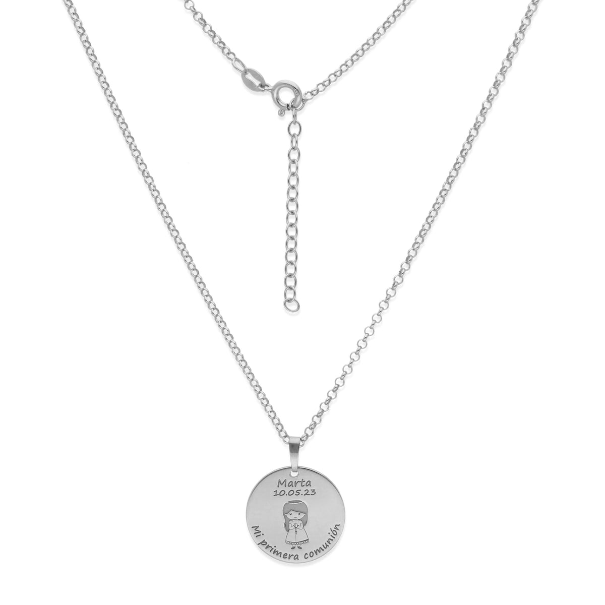 Colgante Medalla Niña Comunión en Plata de Ley 925
