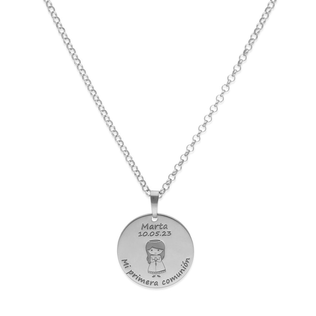 Colgante Medalla Niña Comunión en Plata de Ley 925