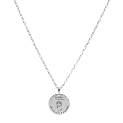 Colgante Medalla Niña Comunión en Plata de Ley 925