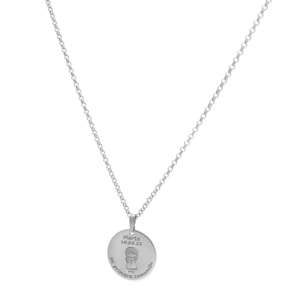 Colgante Medalla Niña Comunión en Plata de Ley 925