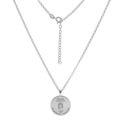 Colgante Medalla Niña Comunión en Plata de Ley 925 y baño Oro 18k