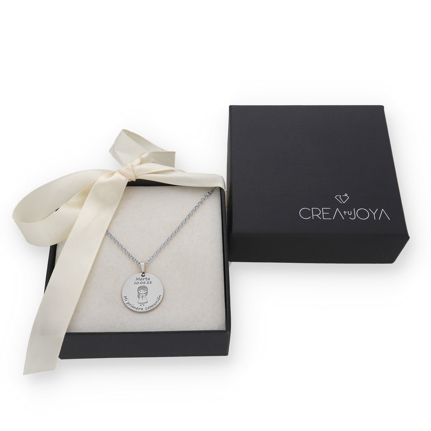 Colgante Medalla Niña Comunión en Plata de Ley 925 y baño Oro 18k