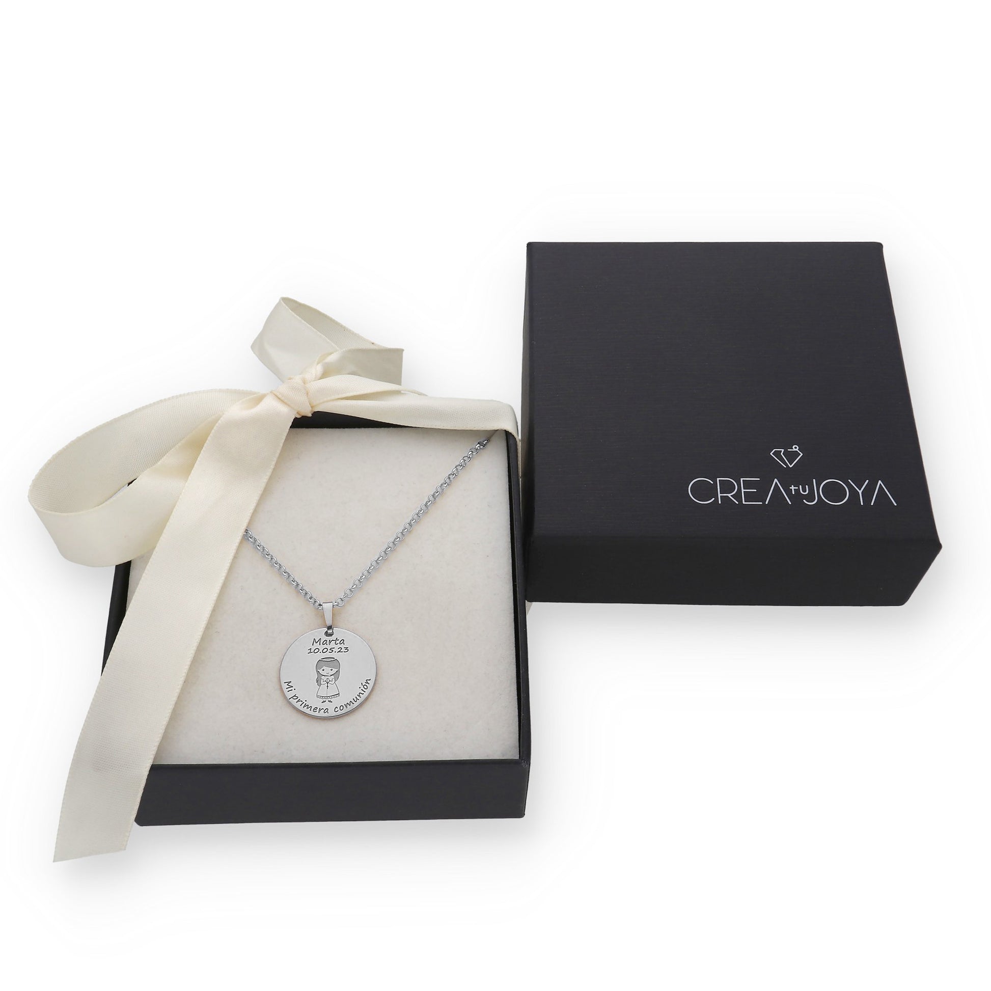 Colgante Medalla Niña Comunión en Plata de Ley 925 y baño Oro rosa 18k