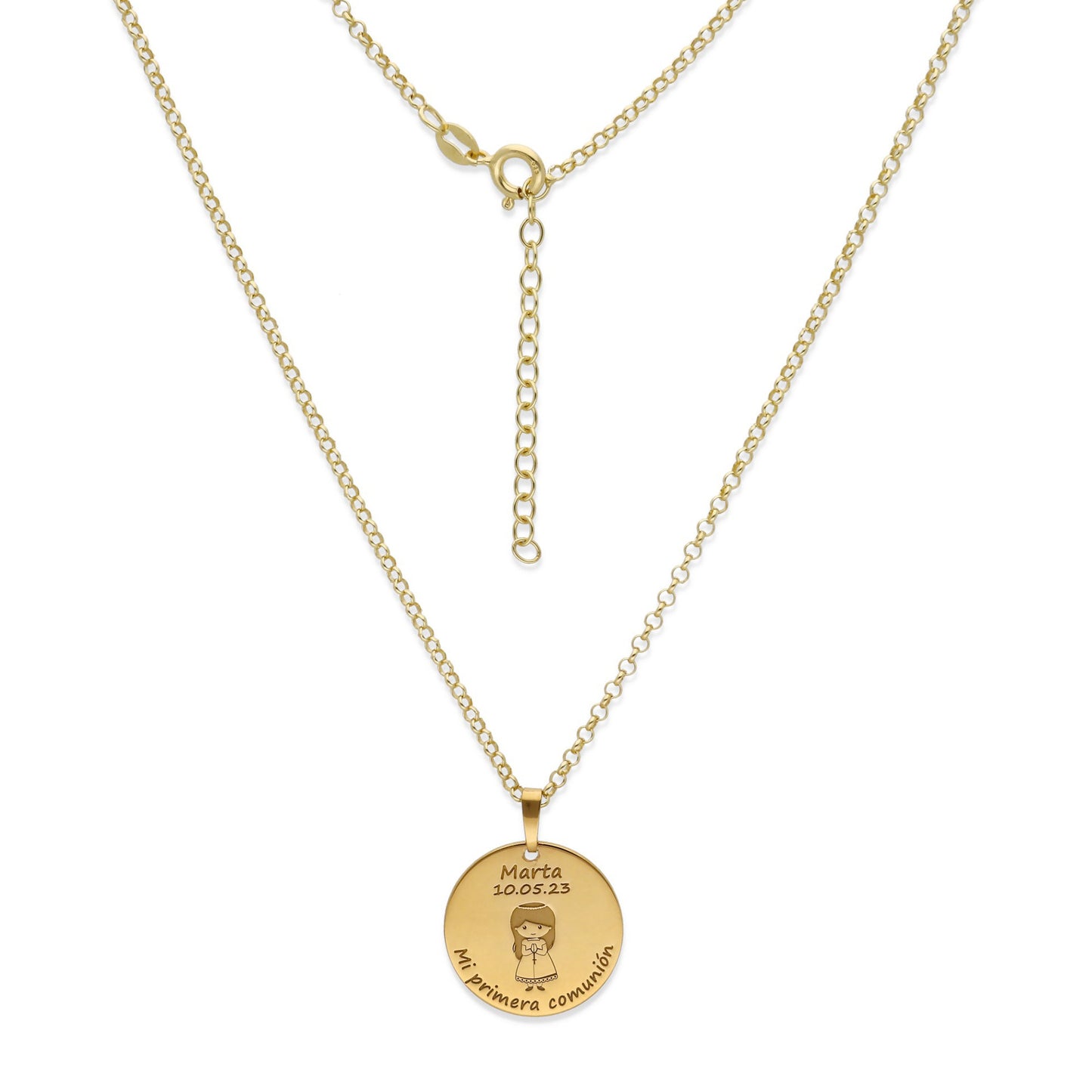 Colgante Medalla Niña Comunión en Plata de Ley 925 y baño Oro rosa 18k