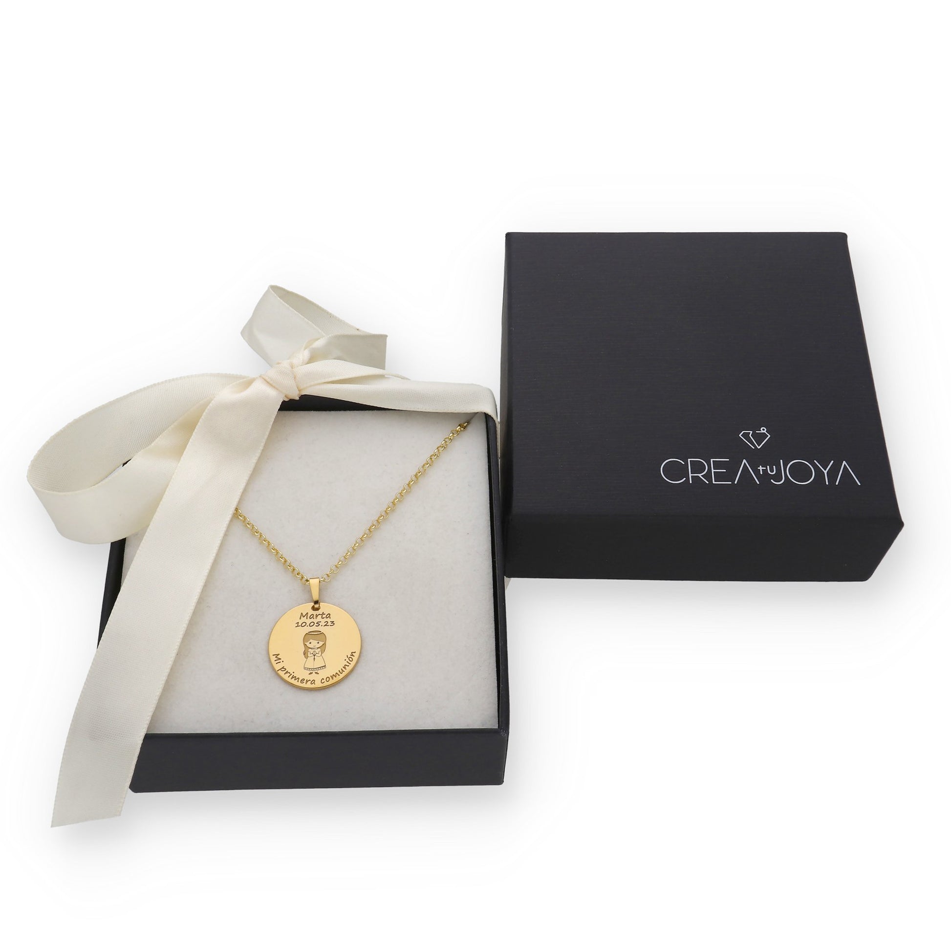 Colgante Medalla Niña Comunión en Plata de Ley 925 y baño Oro rosa 18k