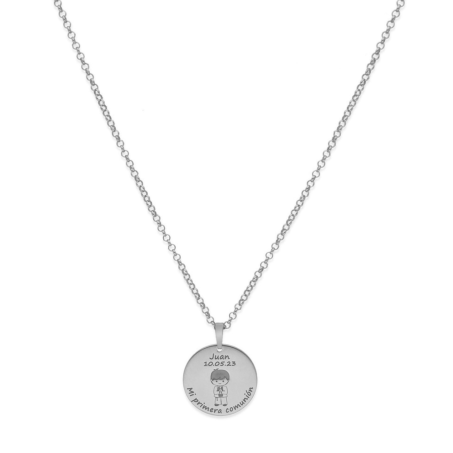 Colgante Medalla Niño Comunión en Plata de Ley 925