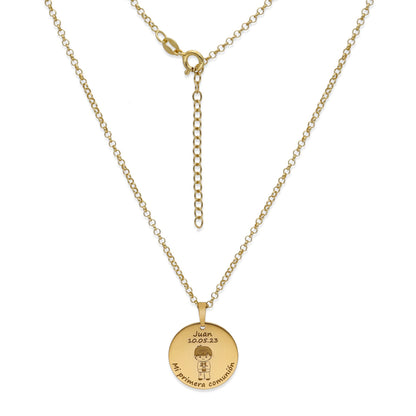 Colgante Medalla Niño Comunión en Plata de Ley 925 y baño Oro 18k