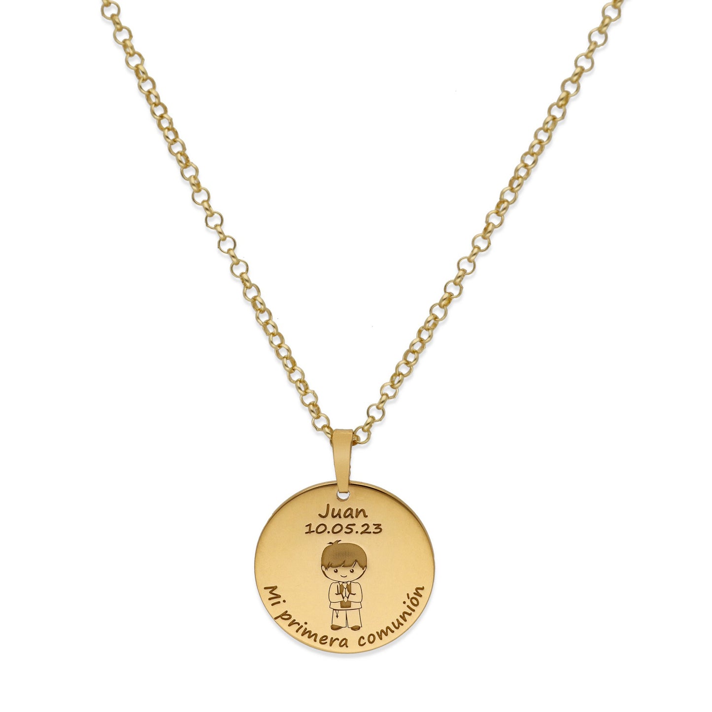 Colgante Medalla Niño Comunión en Plata de Ley 925 y baño Oro 18k