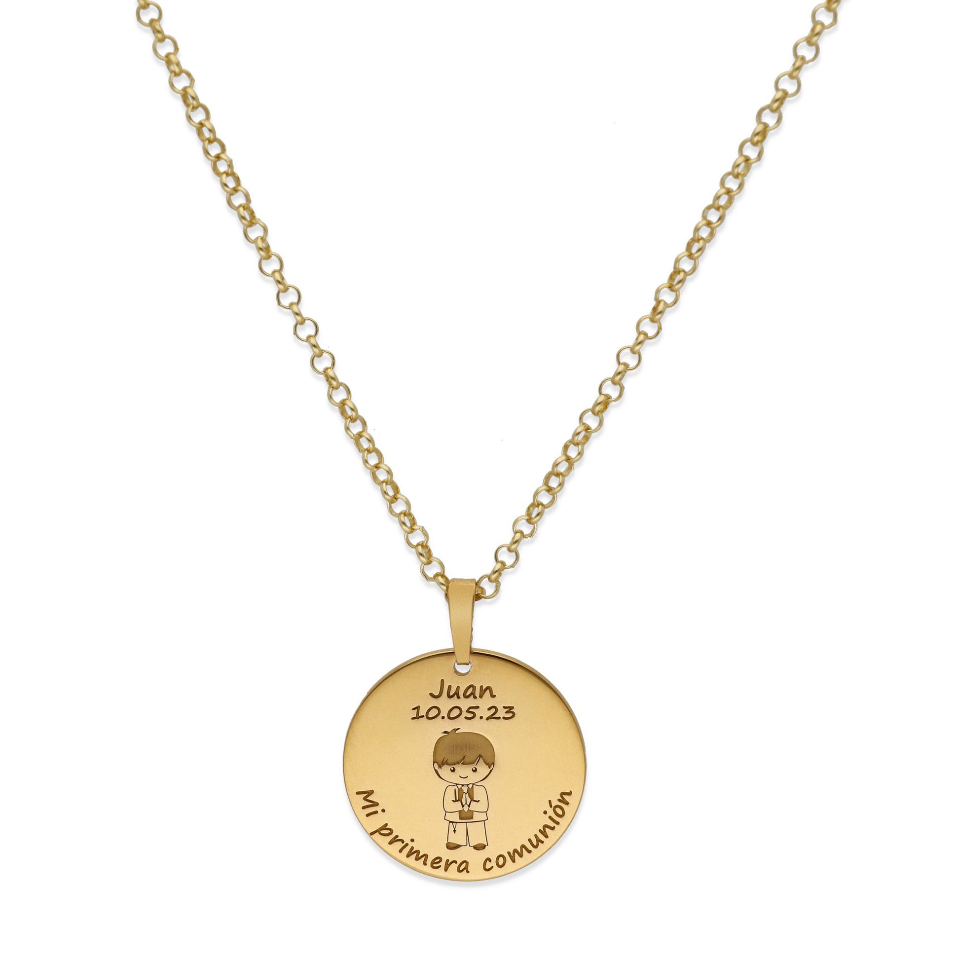 Colgante Medalla Niño Comunión en Plata de Ley 925 y baño Oro 18k