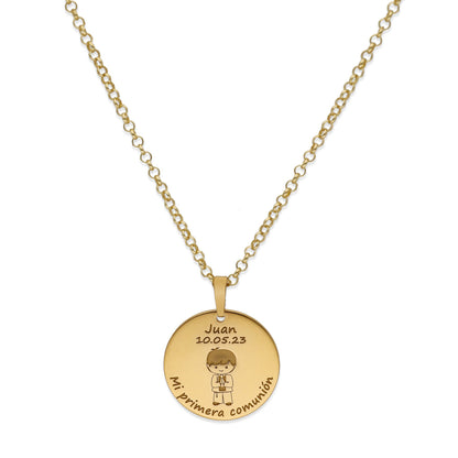 Colgante Medalla Niño Comunión en Plata de Ley 925 y baño Oro 18k