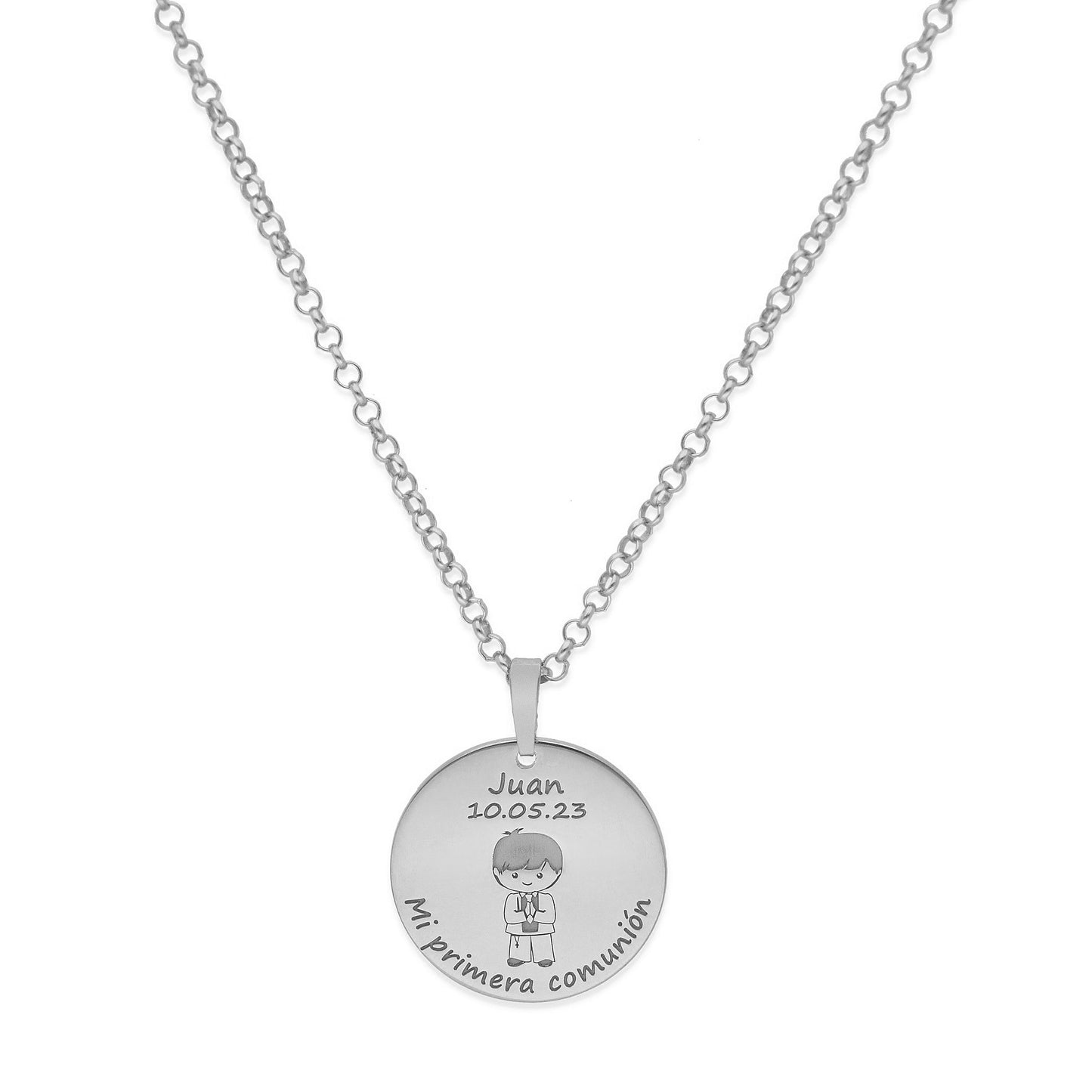 Colgante Medalla Niño Comunión en Plata de Ley 925 y baño Oro rosa 18k