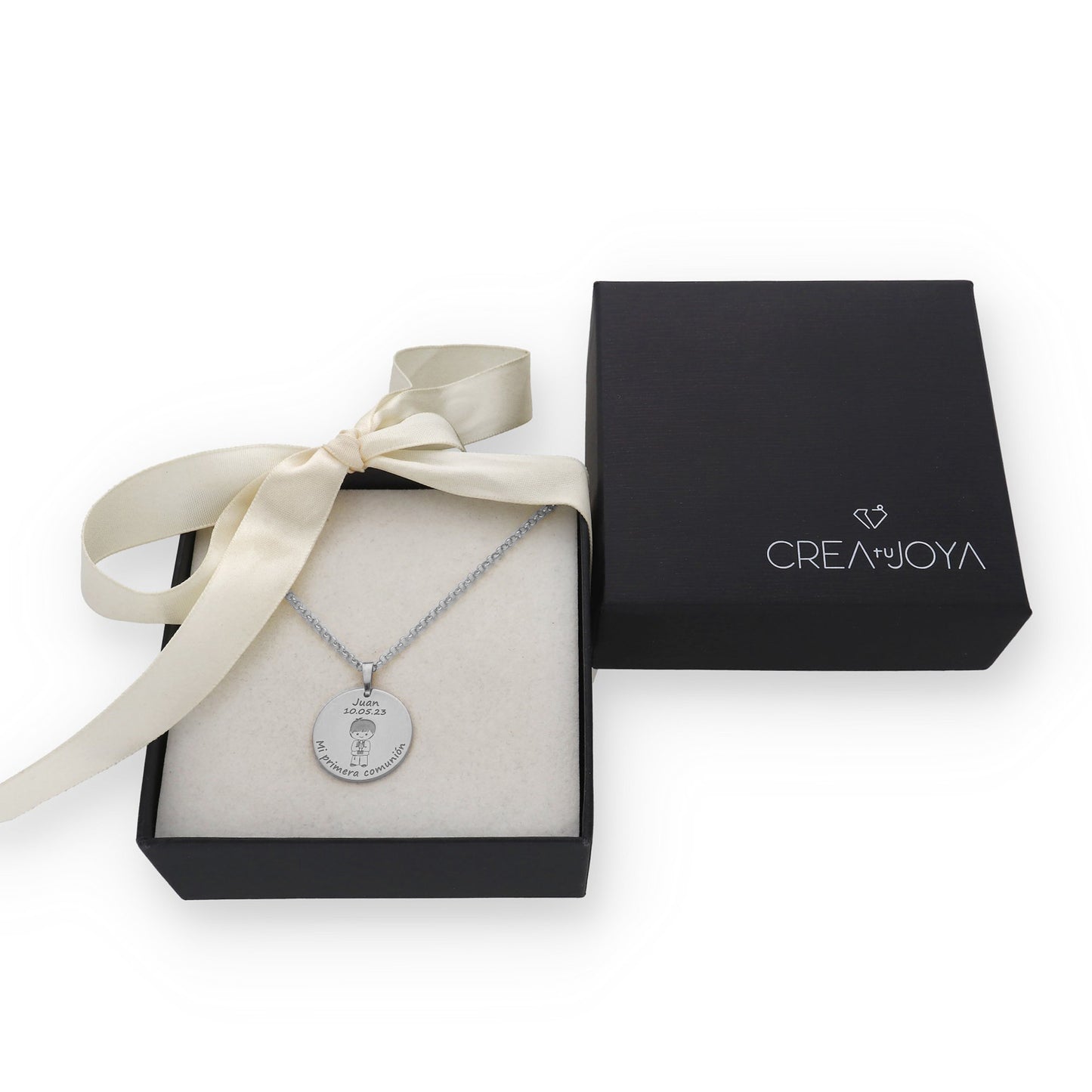 Colgante Medalla Niño Comunión en Plata de Ley 925 y baño Oro rosa 18k