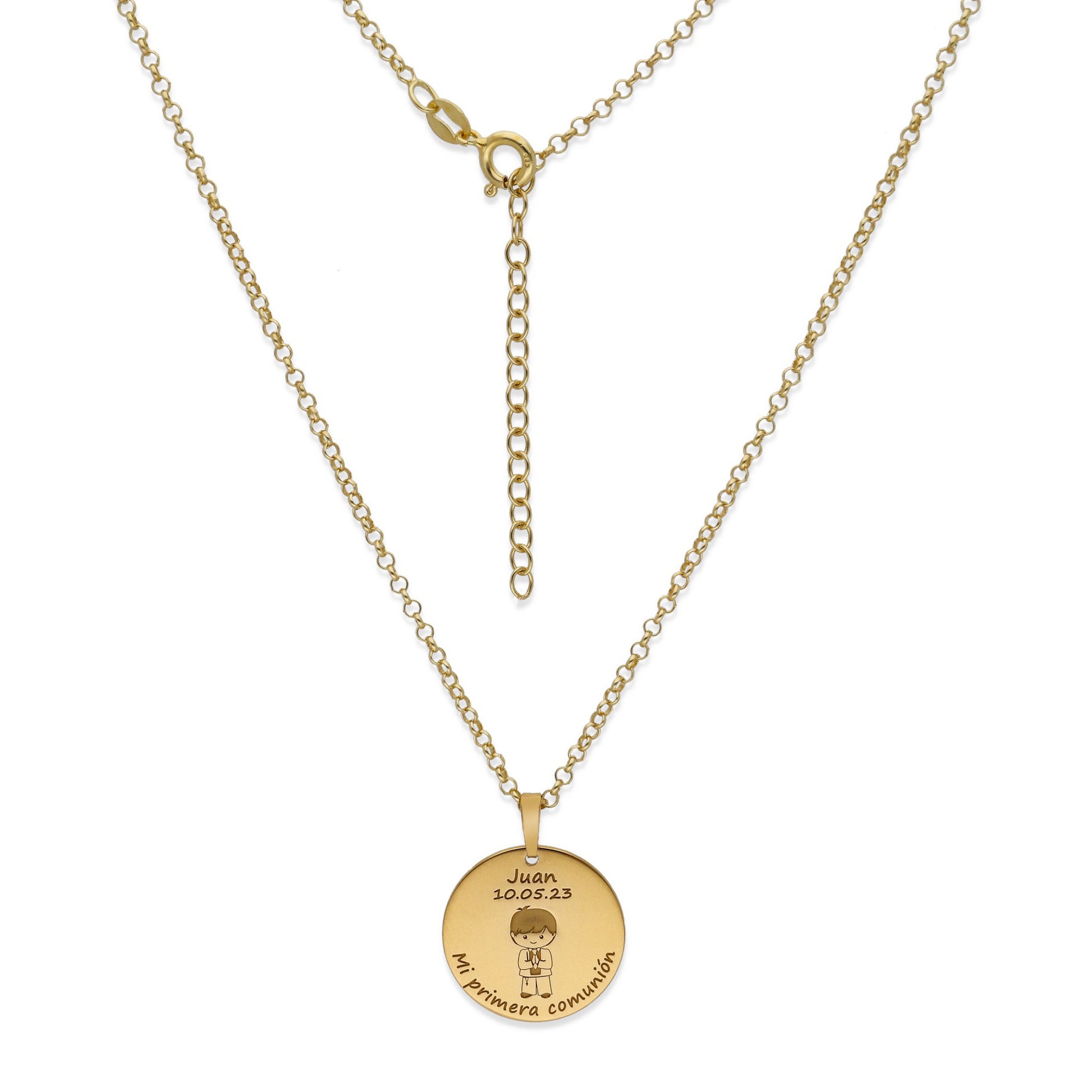 Colgante Medalla Niño Comunión en Plata de Ley 925 y baño Oro rosa 18k