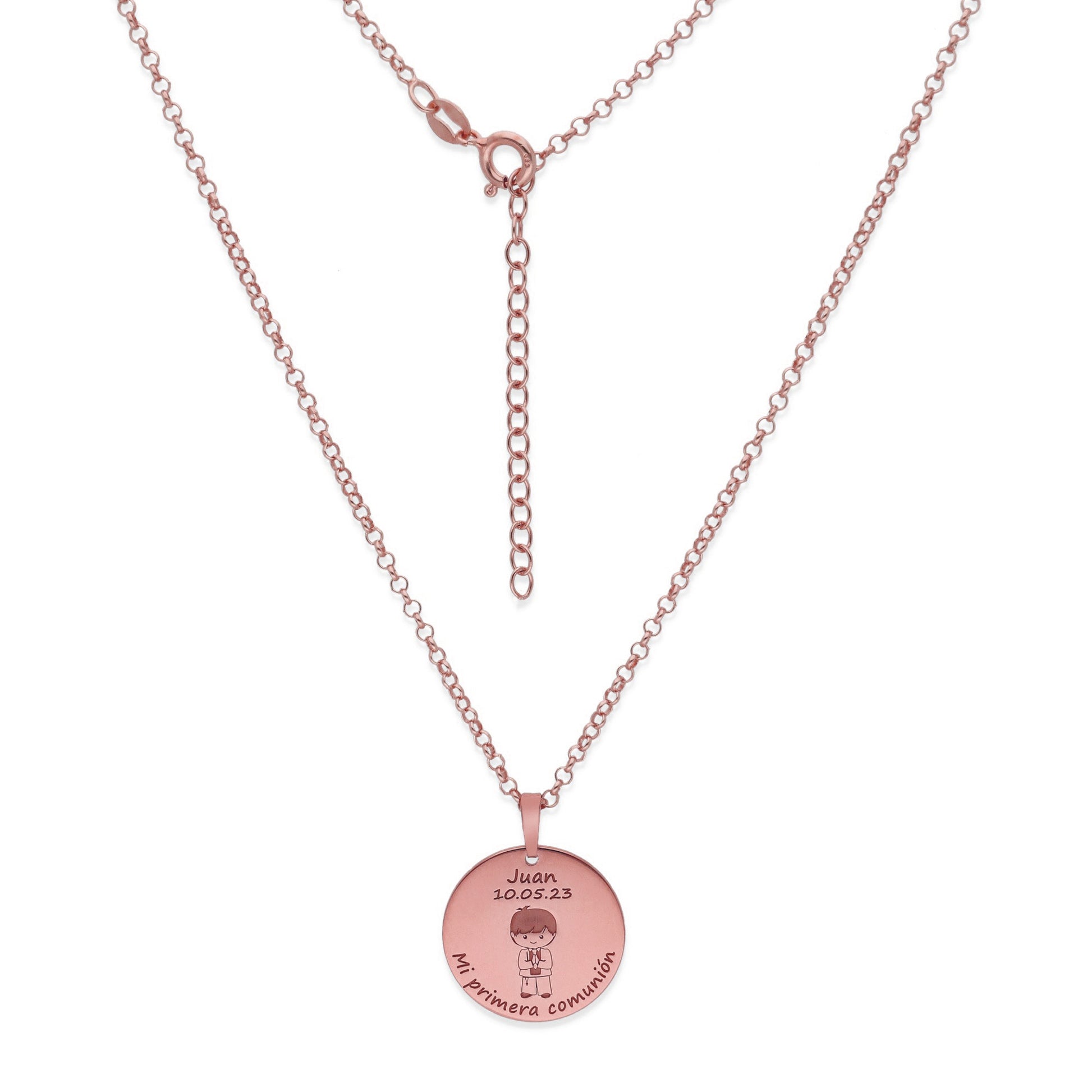 Colgante Medalla Niño Comunión en Plata de Ley 925 y baño Oro rosa 18k