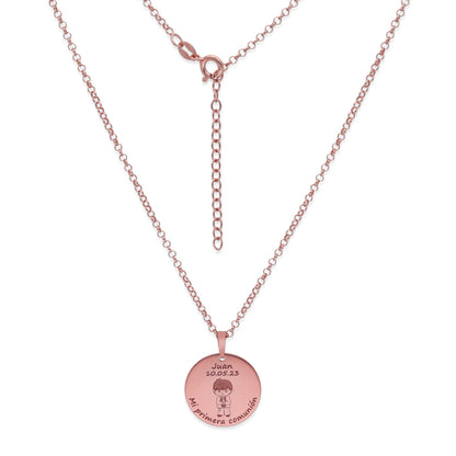 Colgante Medalla Niño Comunión en Plata de Ley 925 y baño Oro rosa 18k