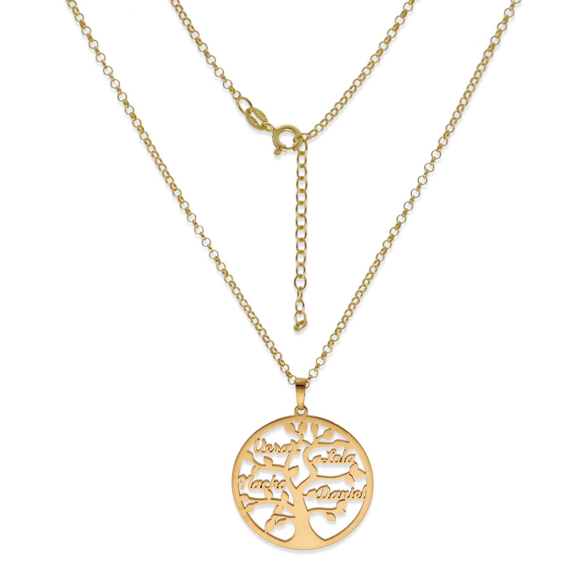 Colgante Árbol de la vida con nombres en Plata de Ley 925 y baño Oro 18k