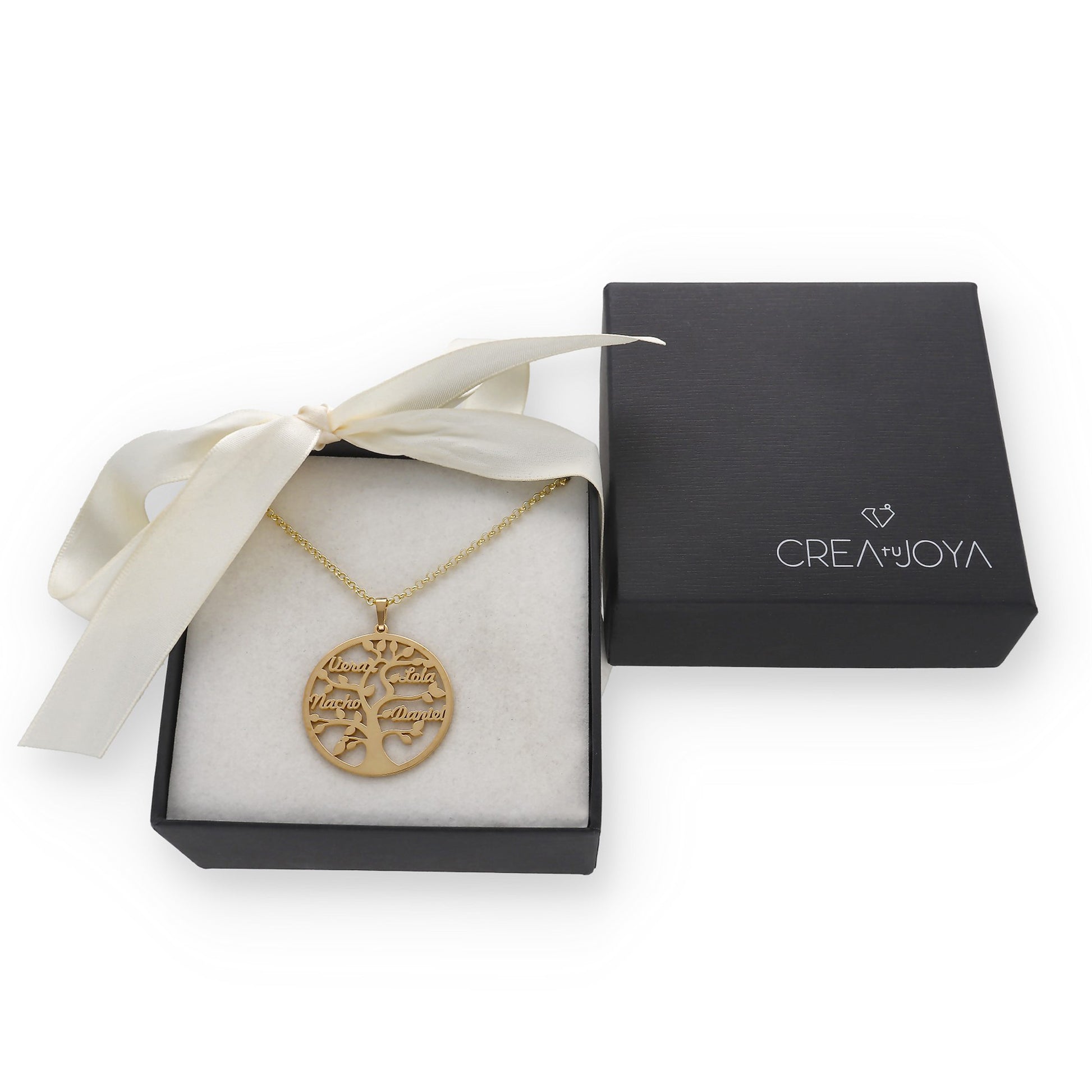 Colgante Árbol de la vida con nombres en Plata de Ley 925 y baño Oro 18k
