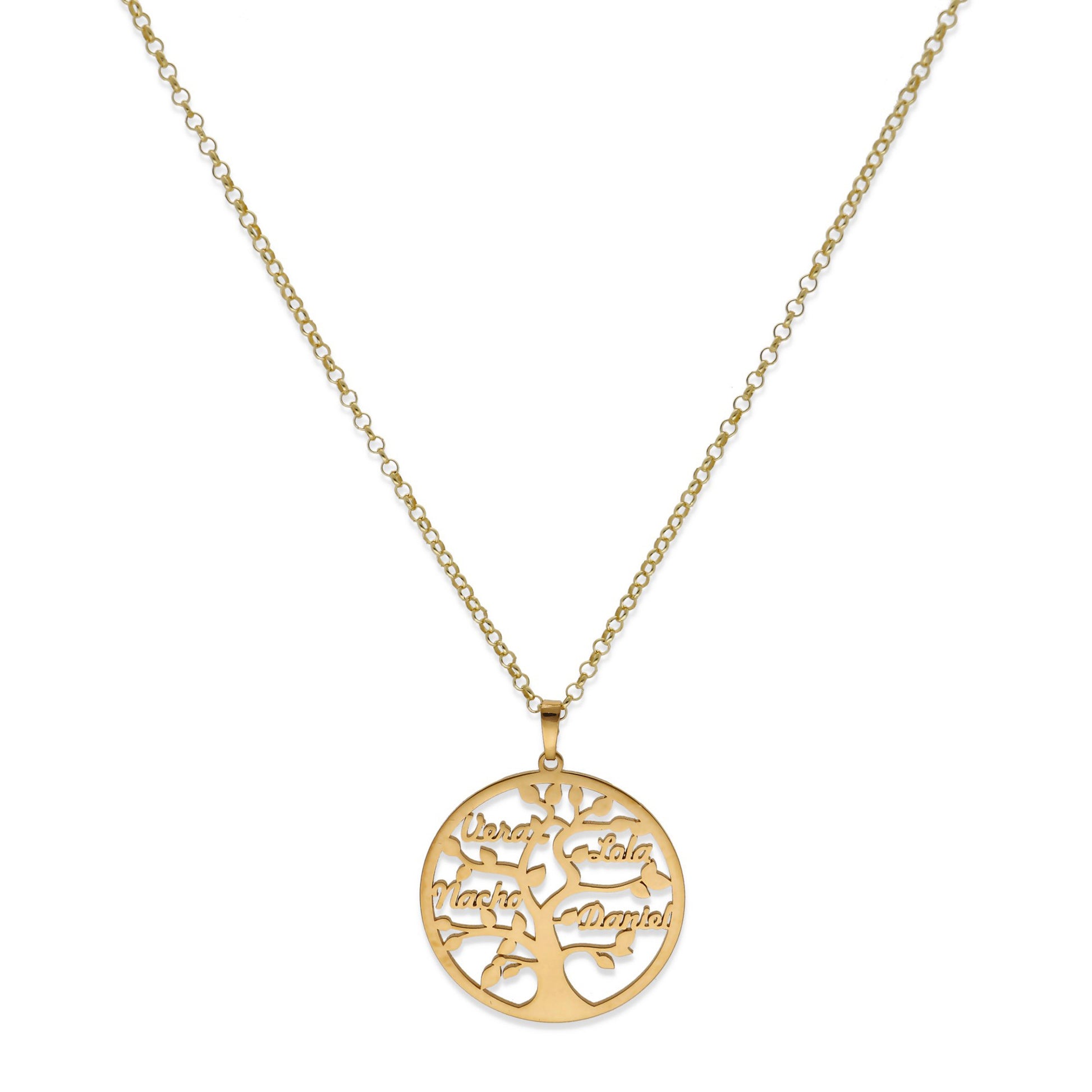 Colgante Árbol de la vida con nombres en Plata de Ley 925 y baño Oro 18k