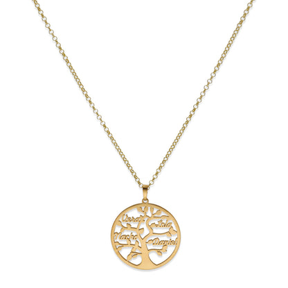 Colgante Árbol de la vida con nombres en Plata de Ley 925 y baño Oro 18k
