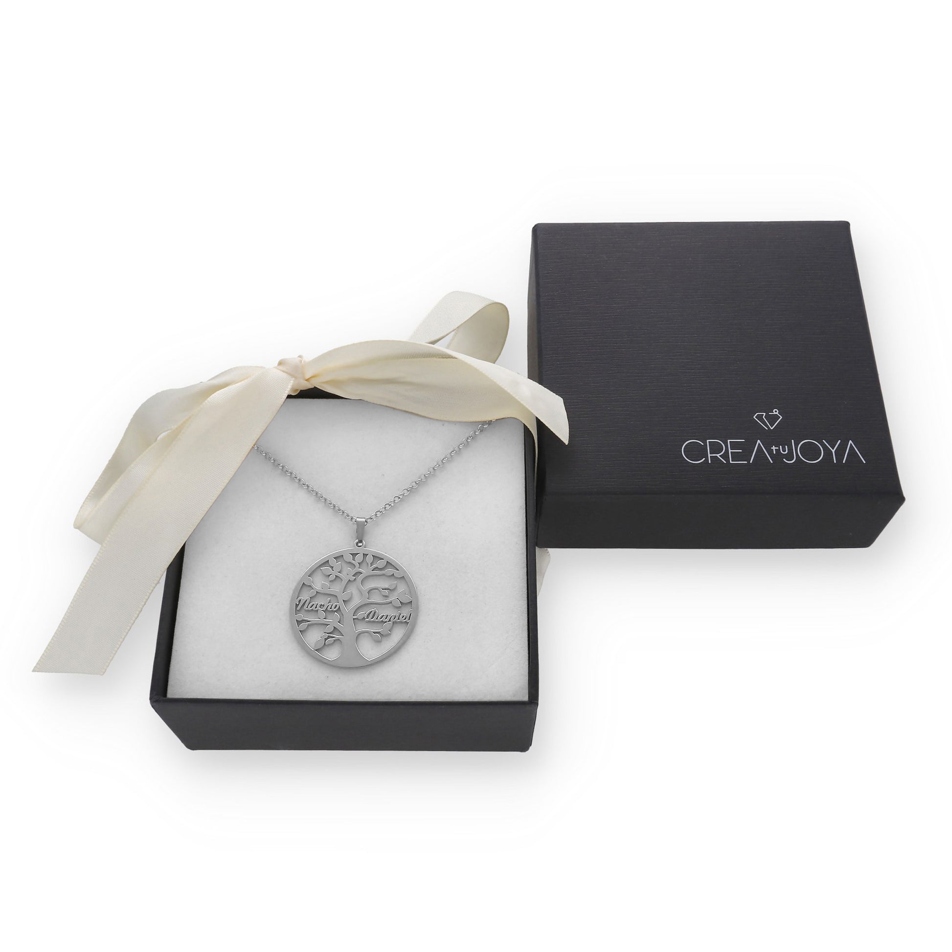 Colgante Árbol de la vida con nombres en Plata de Ley 925 y baño Oro rosa 18k.