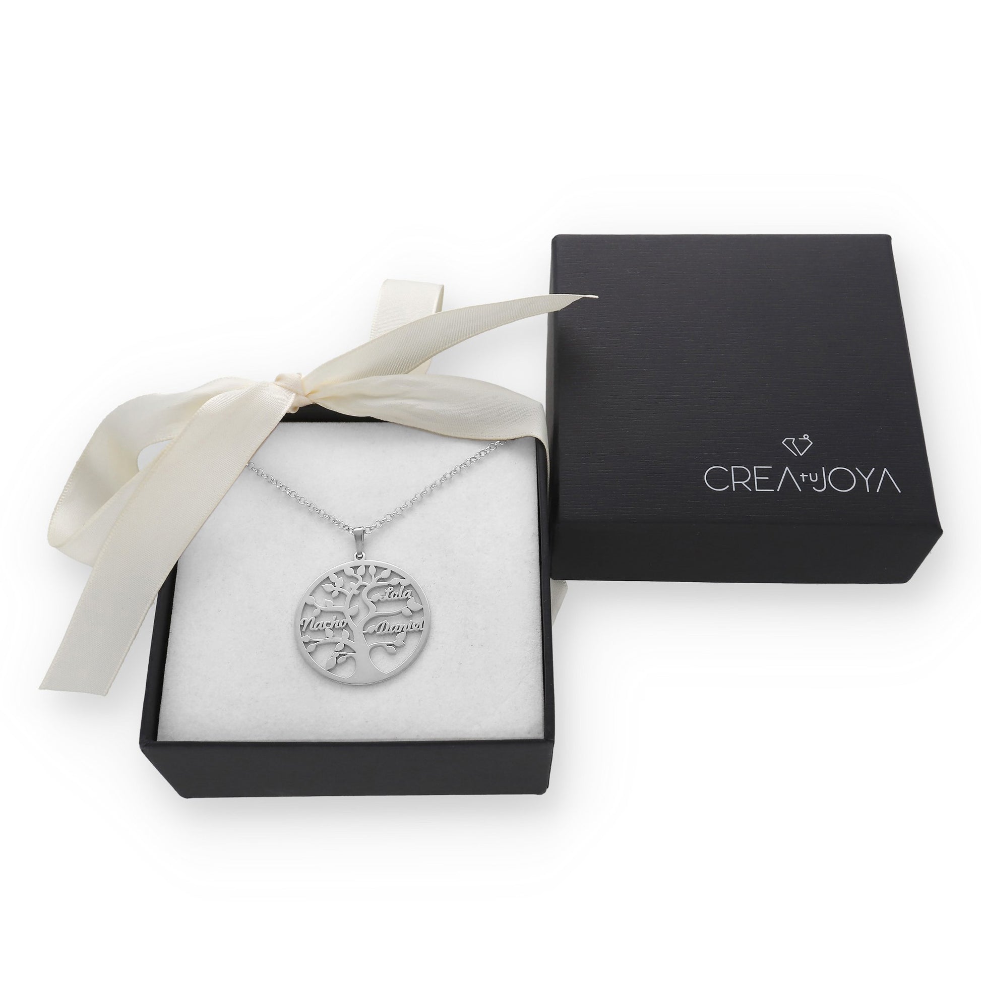 Colgante Árbol de la vida con nombres en Plata de Ley 925 y baño Oro rosa 18k.