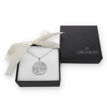 Colgante Árbol de la vida con nombres en Plata de Ley 925 y baño Oro rosa 18k.
