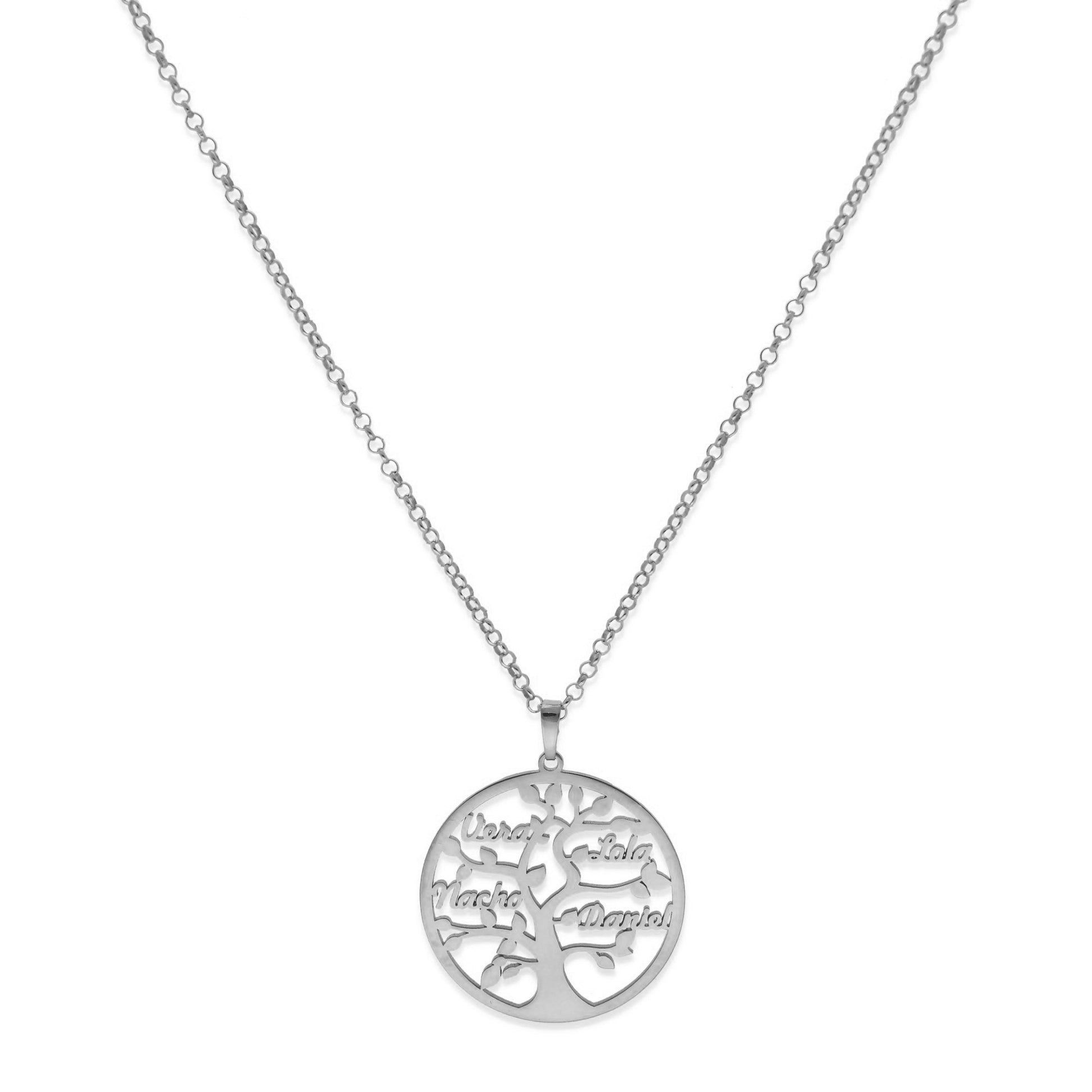 Colgante Árbol de la vida con nombres en Plata de Ley 925 y baño Oro rosa 18k.