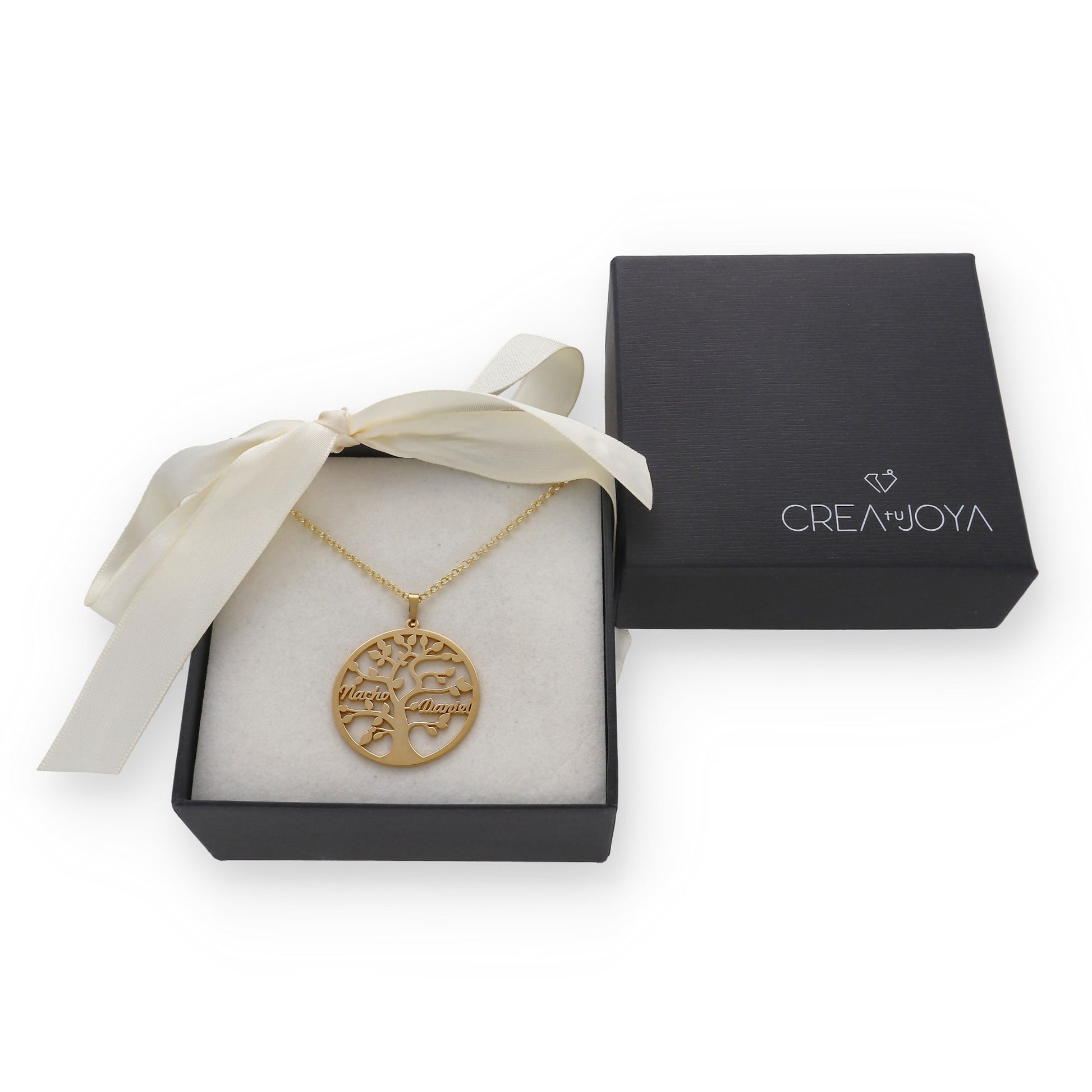 Colgante Árbol de la vida con nombres en Plata de Ley 925 y baño Oro rosa 18k.