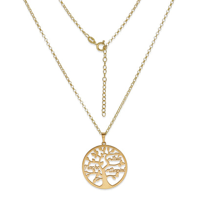 Colgante Árbol de la vida con nombres en Plata de Ley 925 y baño Oro rosa 18k.