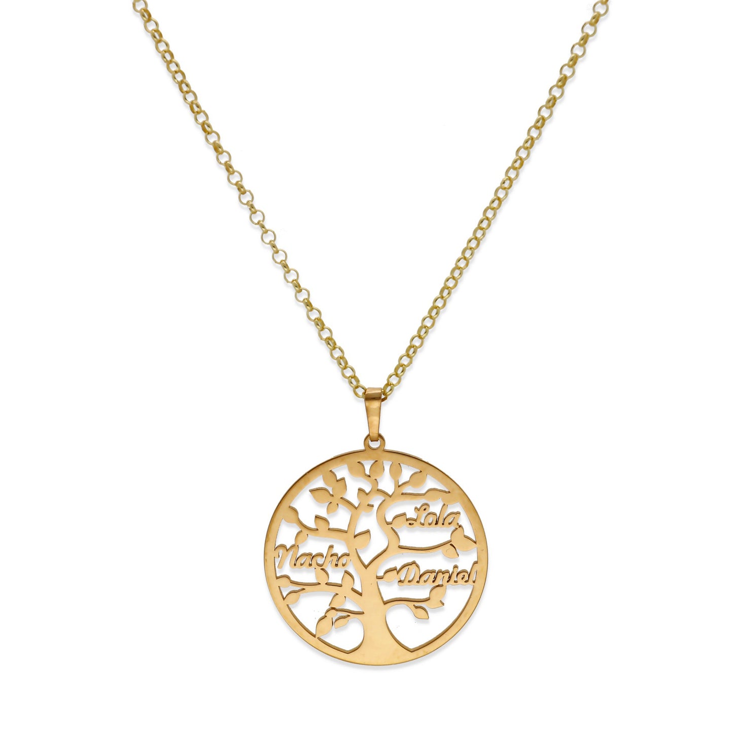 Colgante Árbol de la vida con nombres en Plata de Ley 925 y baño Oro rosa 18k.