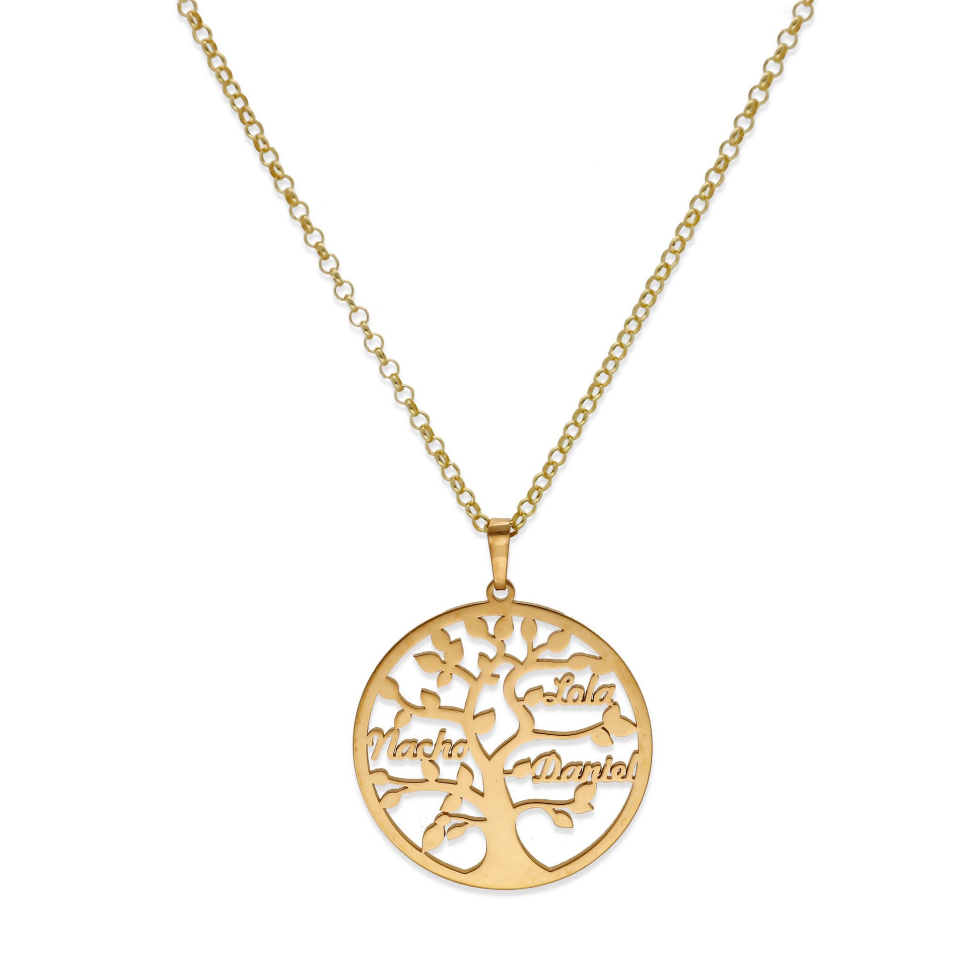 Colgante Árbol de la vida con nombres en Plata de Ley 925 y baño Oro rosa 18k.