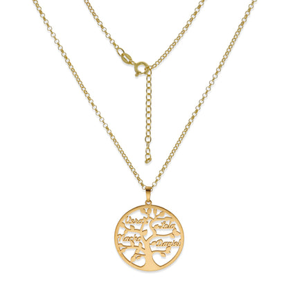 Colgante Árbol de la vida con nombres en Plata de Ley 925 y baño Oro rosa 18k.