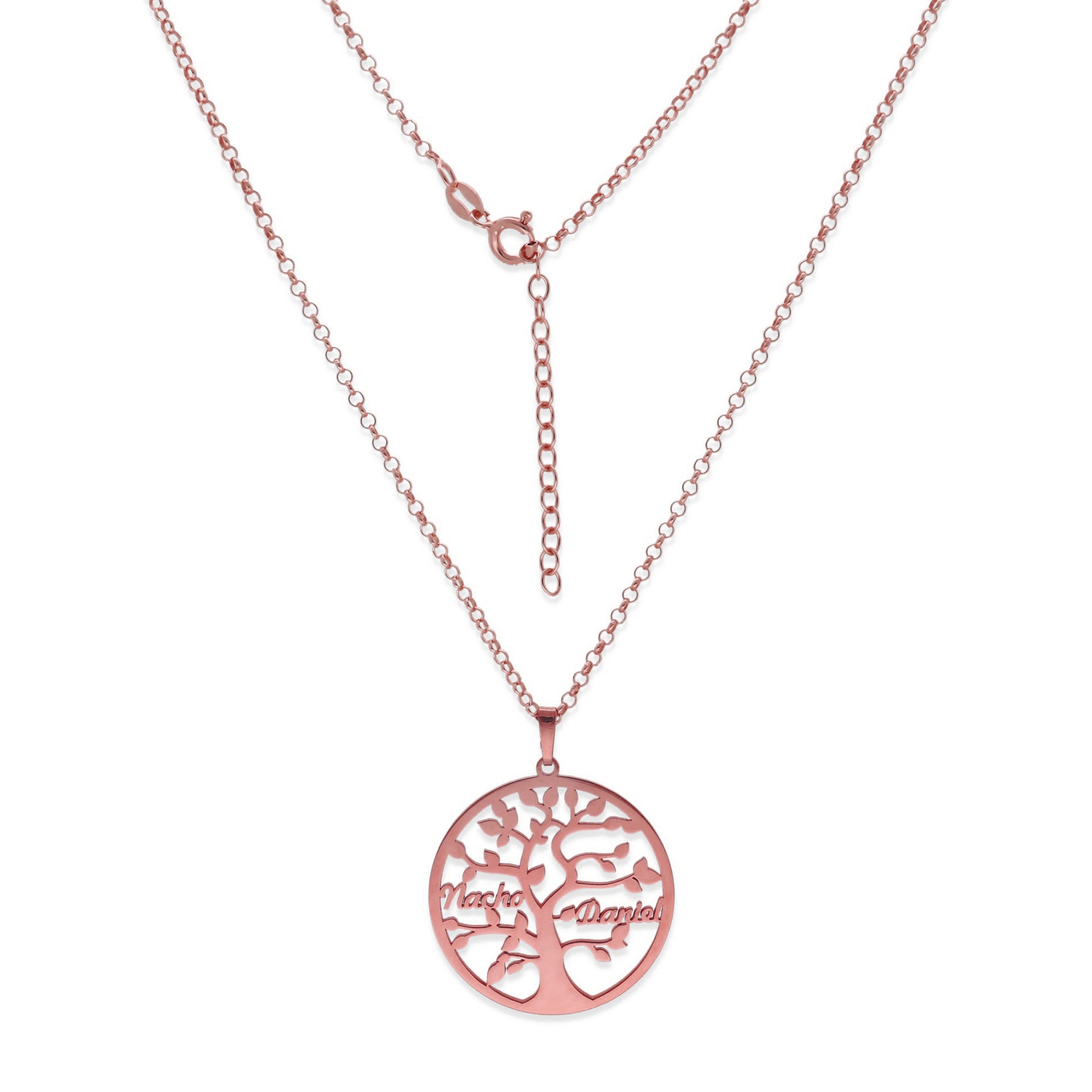 Colgante Árbol de la vida con nombres en Plata de Ley 925 y baño Oro rosa 18k.