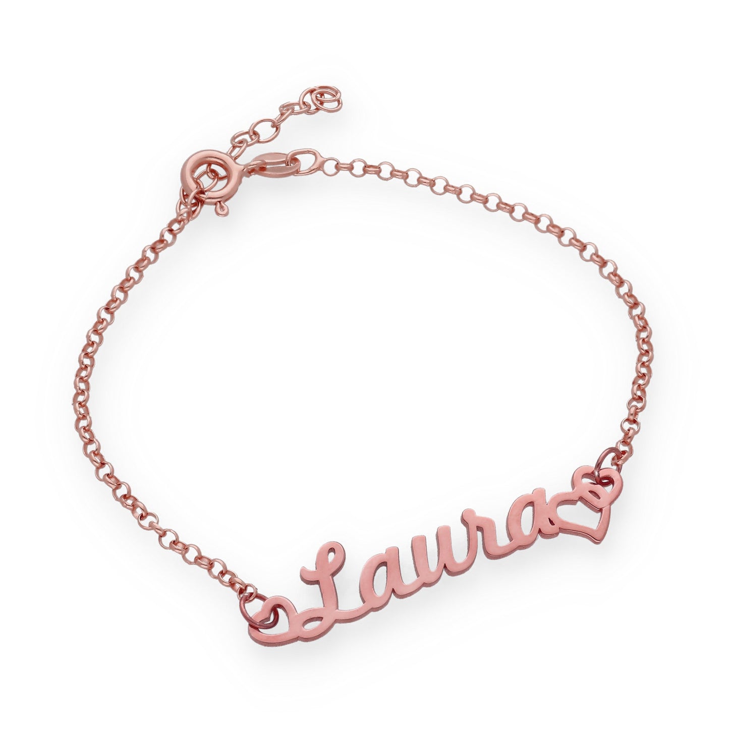 Pulsera Love Nombre en Plata de Ley 925 y baño Oro rosa 18k