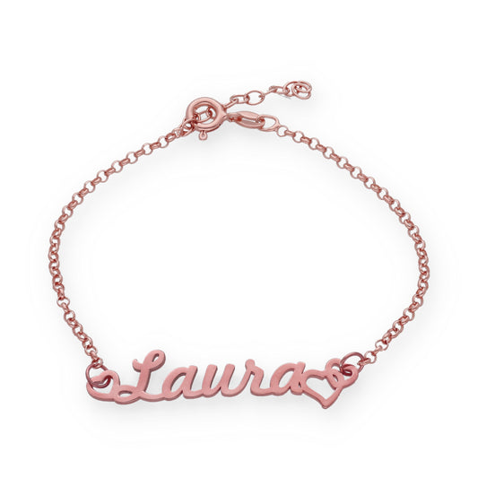 Pulsera Love Nombre en Plata de Ley 925 y baño Oro rosa 18k