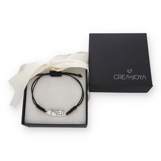 Pulsera Lápiz Gracias Profe en Plata de Ley 925 y macramé