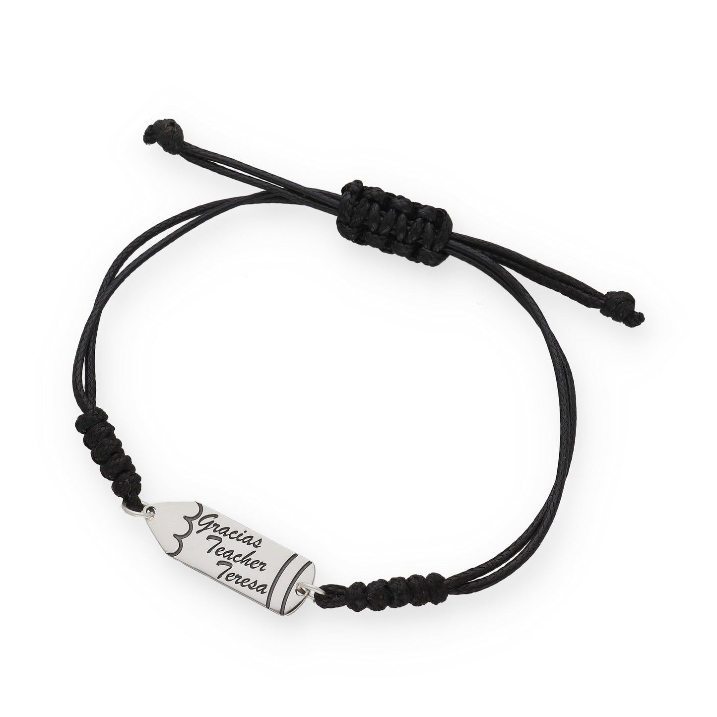 Pulsera Lápiz Gracias Profe en Plata de Ley 925 y macramé con baño Oro 18k