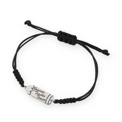 Pulsera Lápiz Gracias Profe en Plata de Ley 925 y macramé con baño Oro 18k