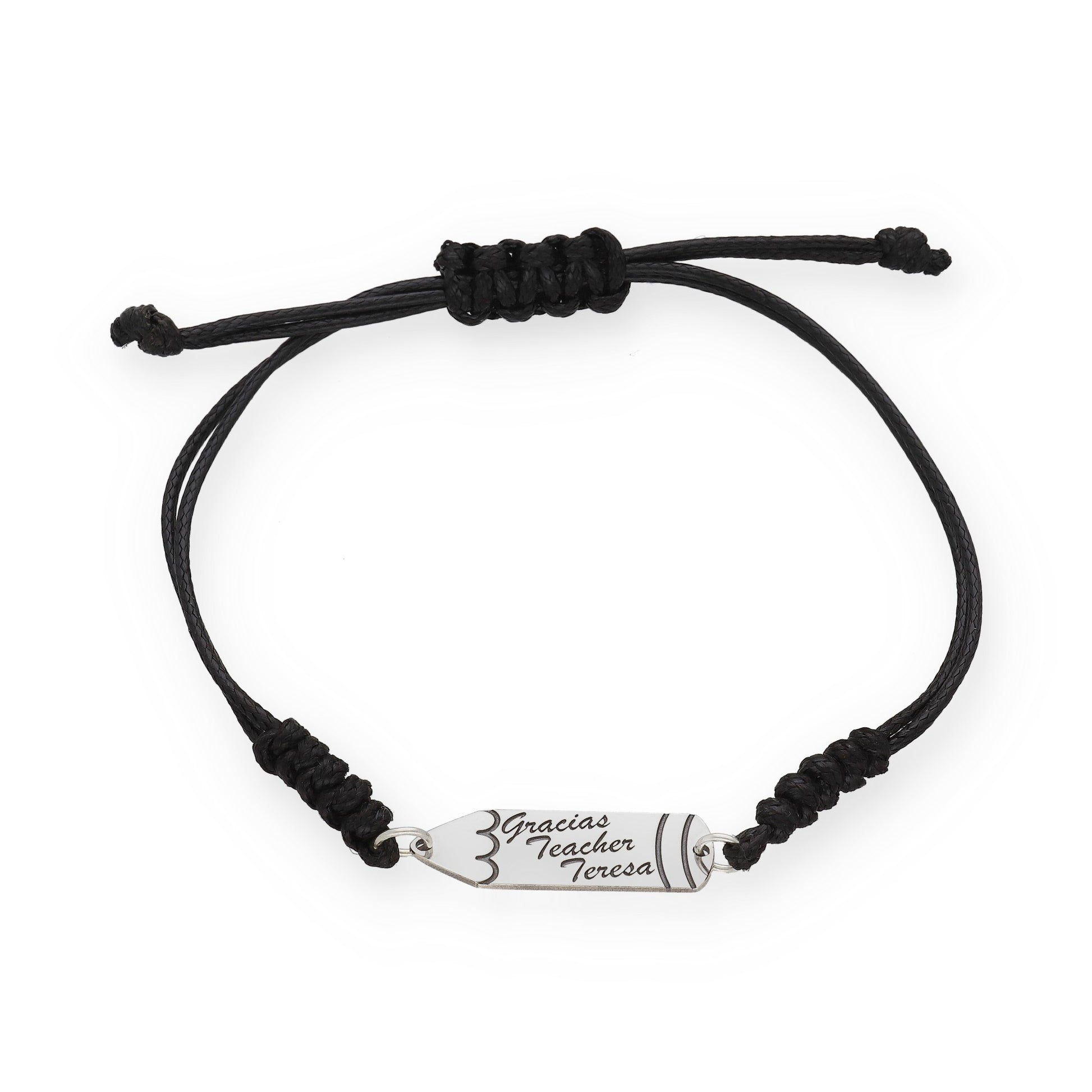 Pulsera Lápiz Gracias Profe en Plata de Ley 925 y macramé con baño Oro 18k