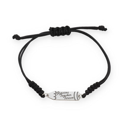 Pulsera Lápiz Gracias Profe en Plata de Ley 925 y macramé con baño Oro 18k