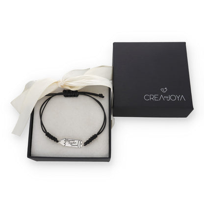 Pulsera Lápiz Gracias Profe en Plata de Ley 925 y macramé con baño Oro 18k