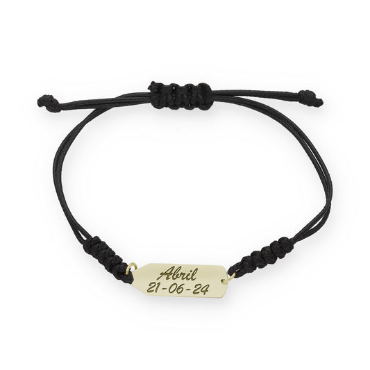 Pulsera Lápiz Gracias Profe en Plata de Ley 925 y macramé con baño Oro 18k